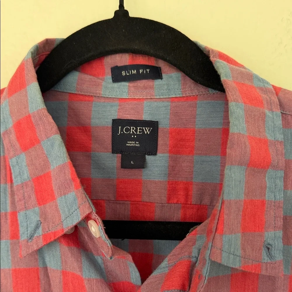 J. Crew Men's Red and Blue Plaid Shirt